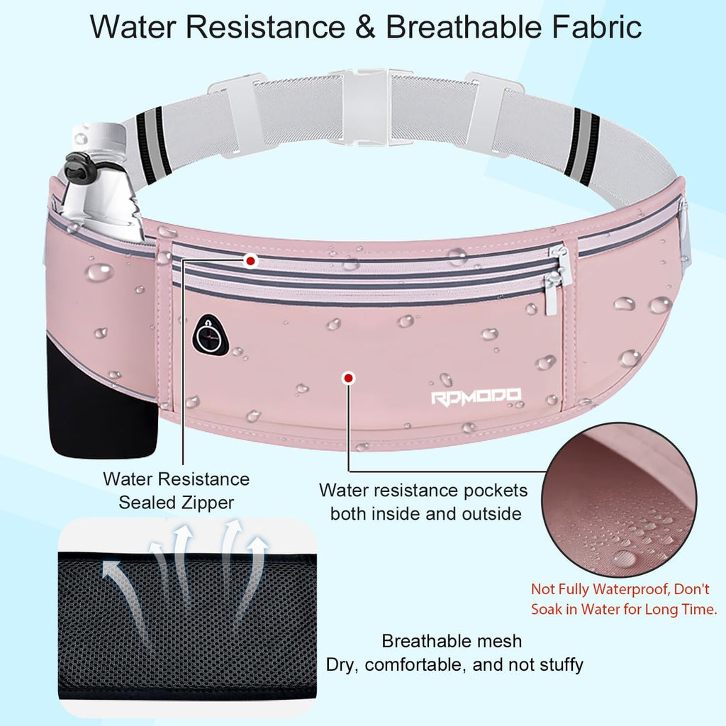 Hydration Waist Pack for Women Men for Running Outdoor, Pink | Slim Running Belt with Water Bottle Holder, 4 Pocket