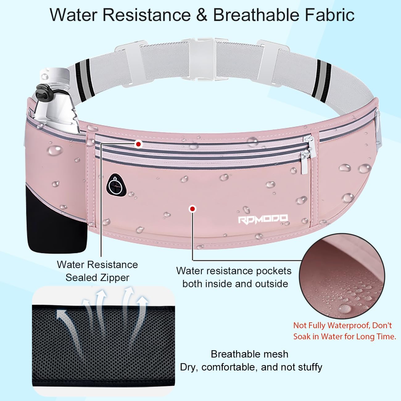 Hydration Waist Pack for Women Men for Running Outdoor, Pink | Slim Running Belt with Water Bottle Holder, 4 Pocket