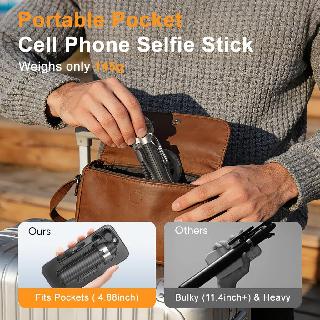 Upgrated 5-in-1 Magnetic Selfie Stick with Remote for Cell Phone 360° Rotation.Can Transforms into Mini Tripod/Camera
