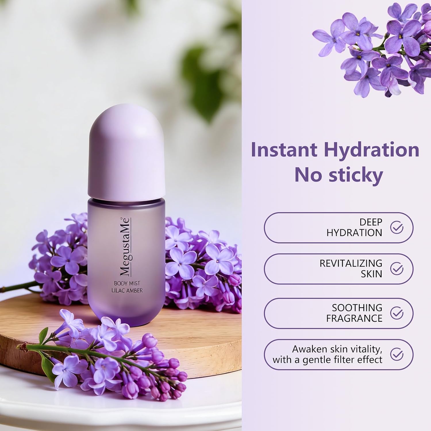 Lilac Amber Body Spray for Women, Long Lasting Floral Woody Fragrance Mist, Paraben & Phthalate Free, Gentle Elegant