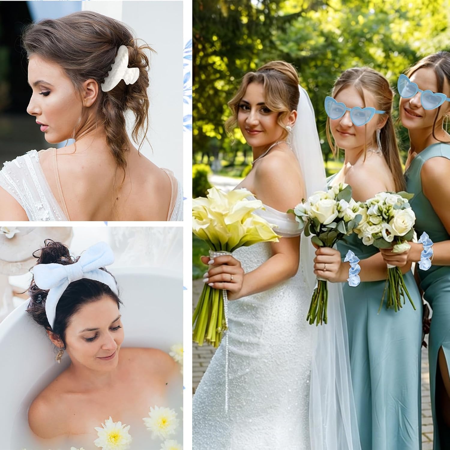4PCS Bridesmaid Proposal GiftsSatin Hair Scrunchies Heart Sunglasses Spa Headband Acrylic Claw Clips Bachelorette