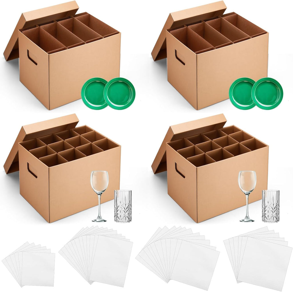 2 Sets Kitchen Moving Boxes with Divider Kits for Dish Wine Glass