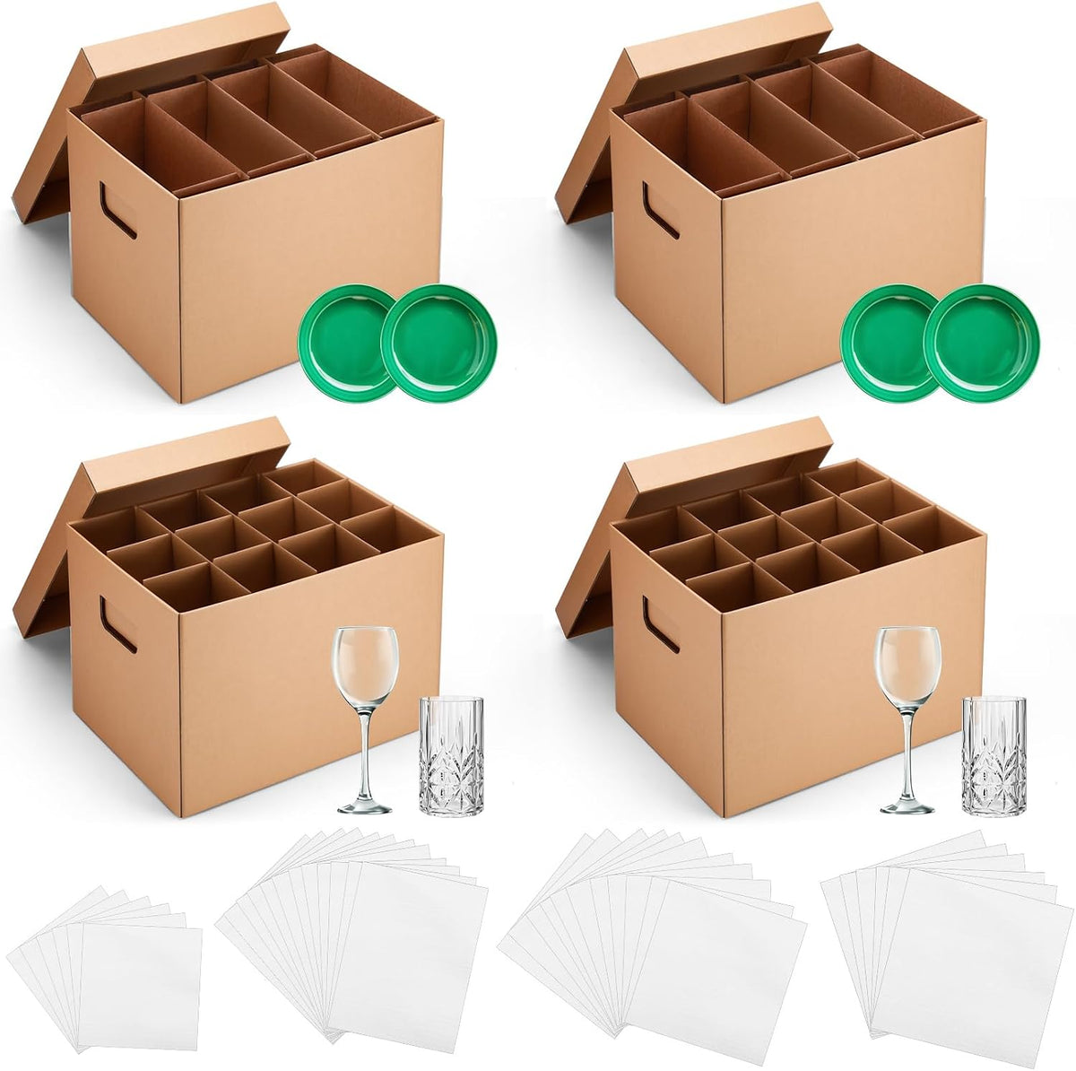 2 Sets Kitchen Moving Boxes with Divider Kits for Dish Wine Glass