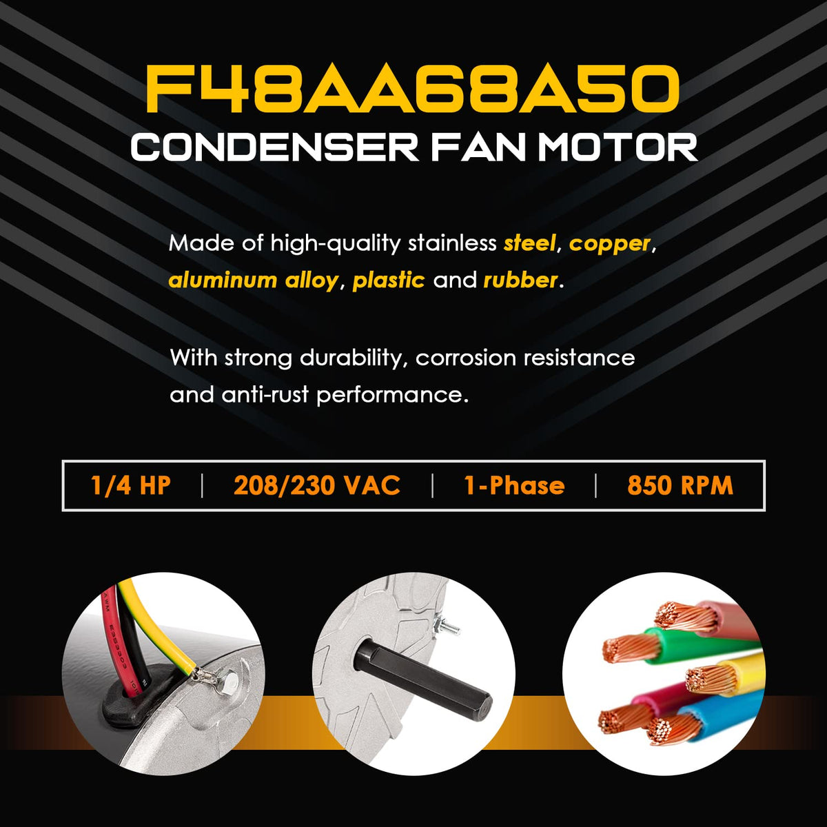 F48AA68A50 - Replace for York Coleman Luxaire Genteq/A.O. Smith OEM Condenser Fan Motor - Replace THGF36S41S3A THGF60S41S3A - 1/4 HP 208-230 Volt 850 RPM