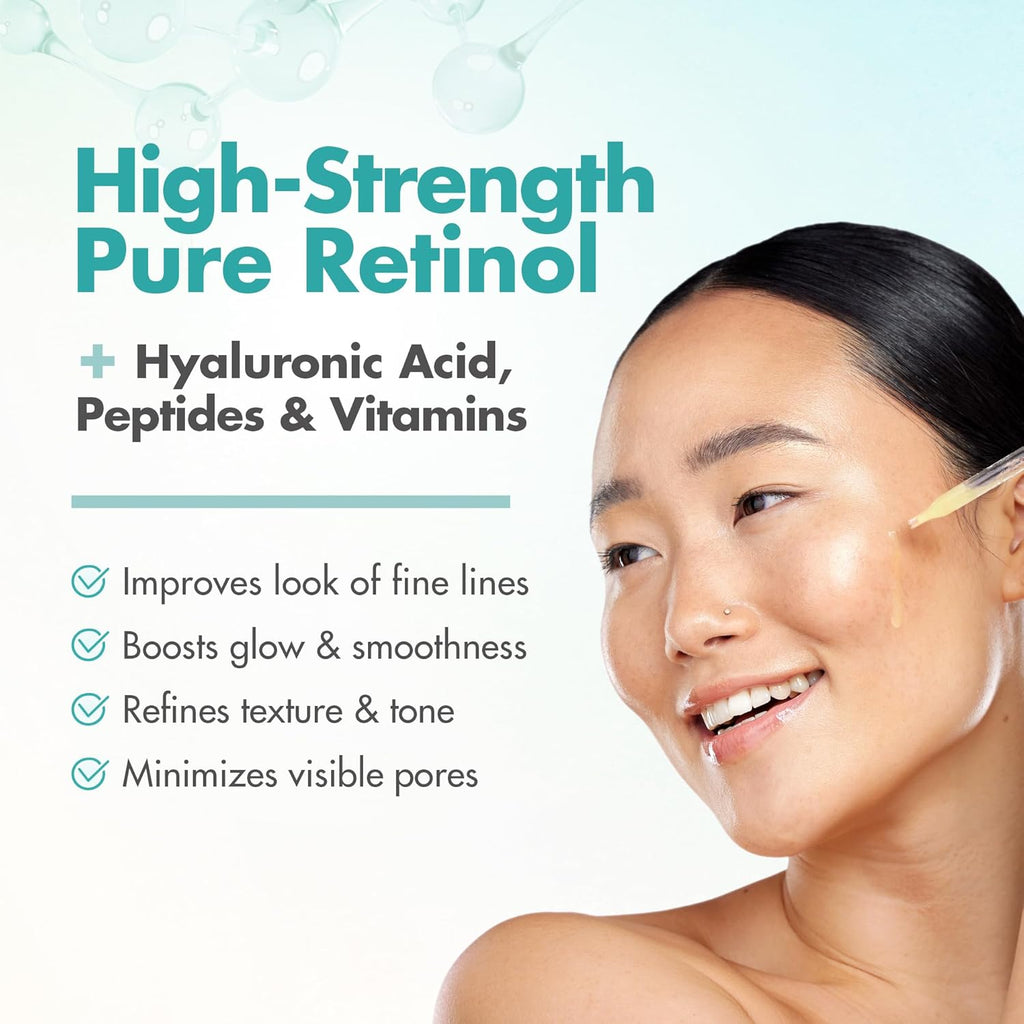 Retinol Serum for Face with Vitamin C, Peptides & Hyaluronic Acid | Anti-Aging Face Serum for Fine Lines, Uneven Skin