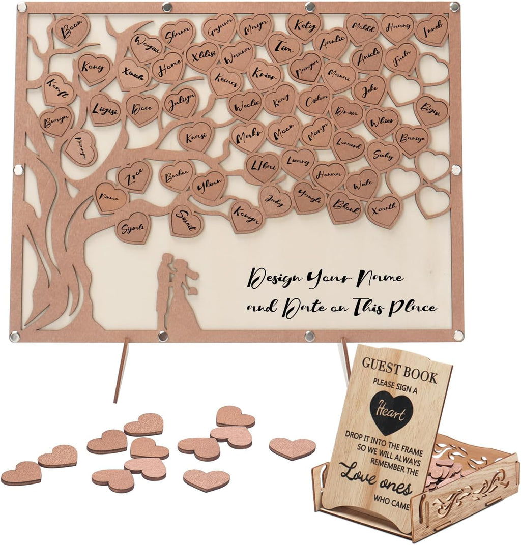 Wedding Guest Book Alternative, Guest Book Wedding Reception with Wooden Hearts Guest Book Signs for Wedding