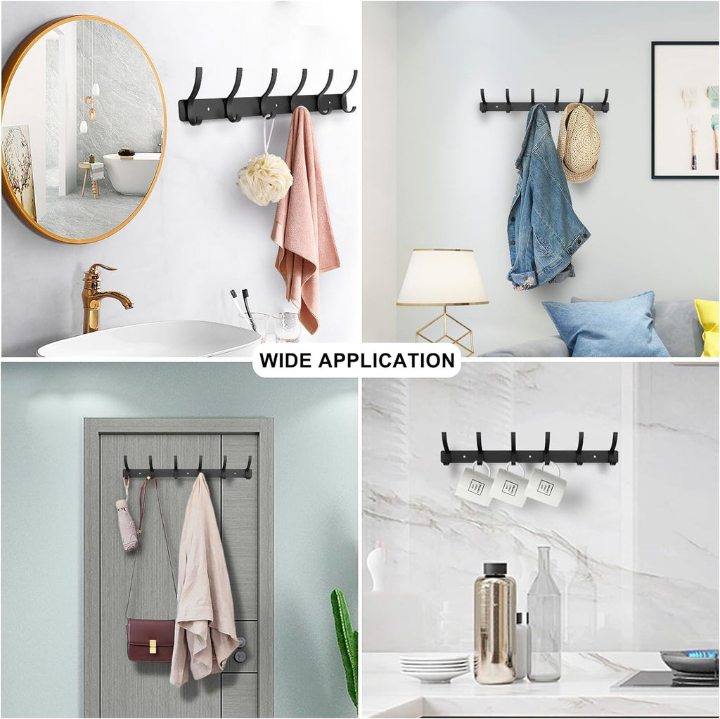 Coat Rack Wall Mounted,6 Coat Hooks for Hanging Coats,Metal Double Hook Rack Hook Rail,Coat Rack with Hooks,Wall