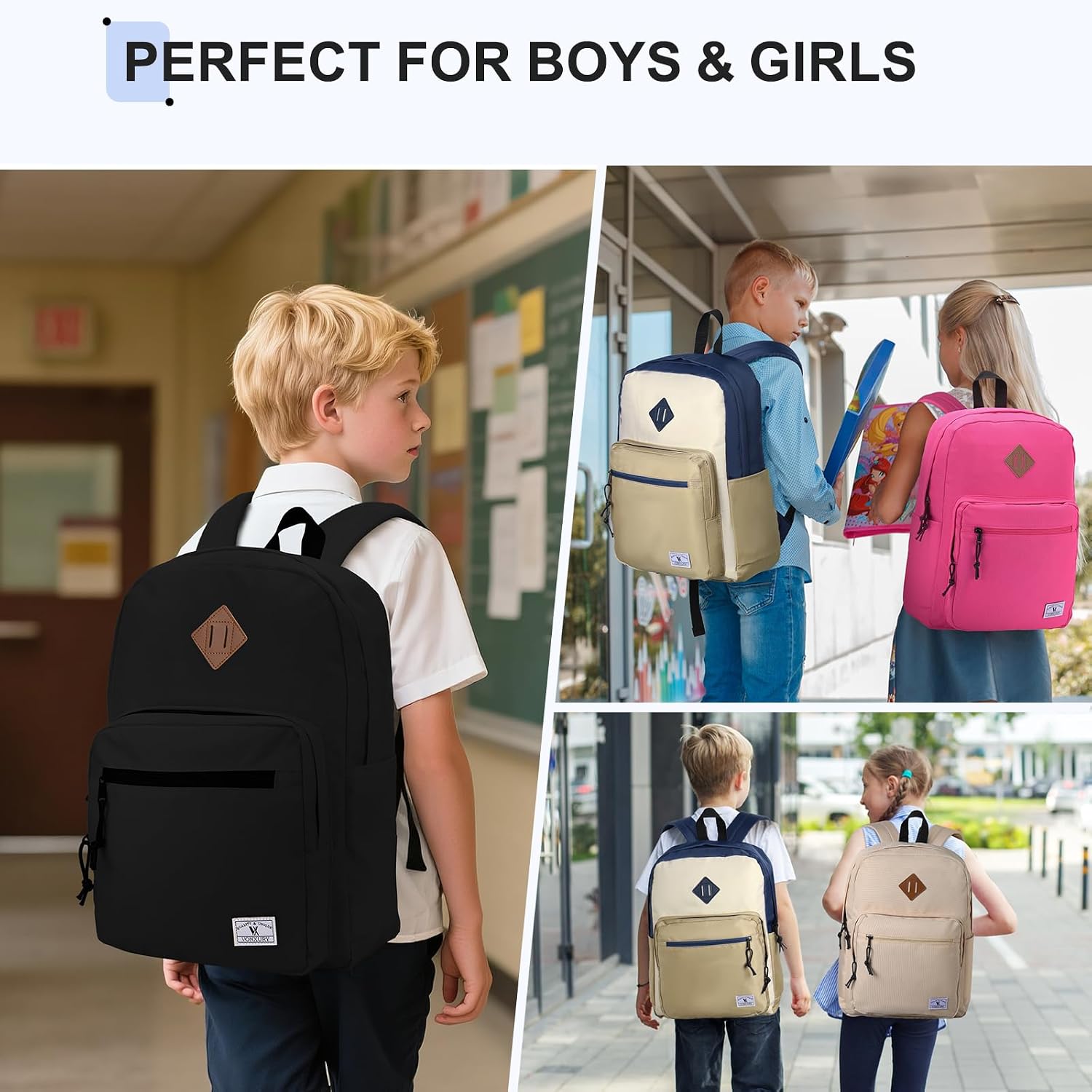 Kids Backpack for School Travel,16.7 Inch Lightweight Bookbag | Small School Bag for Boys Girls, Adjustable Straps
