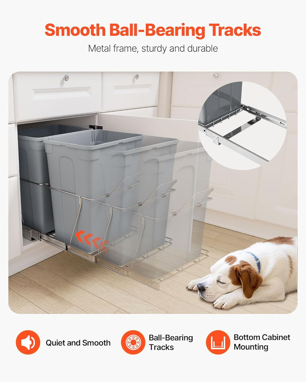 Pullout Trash Can for Kitchen Cabinets, 35 QT x2 Double Under Sink Garbage Waste Recycling Bin, Under Mount Waste