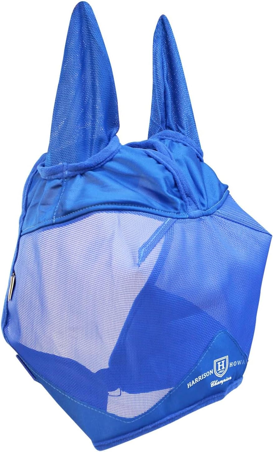 UV-proof Multi-Function Fabrics Thick Fleece Padding Horse Fly Mask Half Face with Ears Signature Blue Horse Large