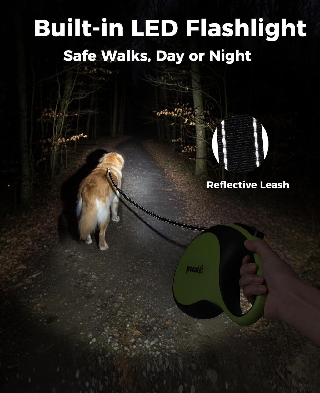 Retractable Dog Leash with Flashlight, 26ft Heavy Duty Retractable Pet Leash with Light, One-Button Control