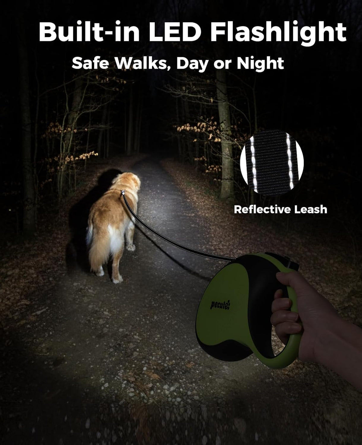 Retractable Dog Leash with Flashlight, 26ft Heavy Duty Retractable Pet Leash with Light, One-Button Control