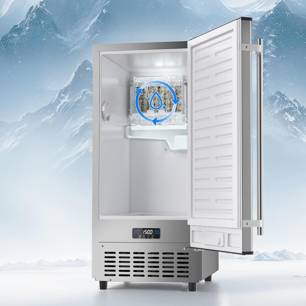 15" Under Counter Ice Maker Machine 130 Lbs/Day with 30 Lbs Ice Storage, Self Cleaning, Thicknesses Adjustable