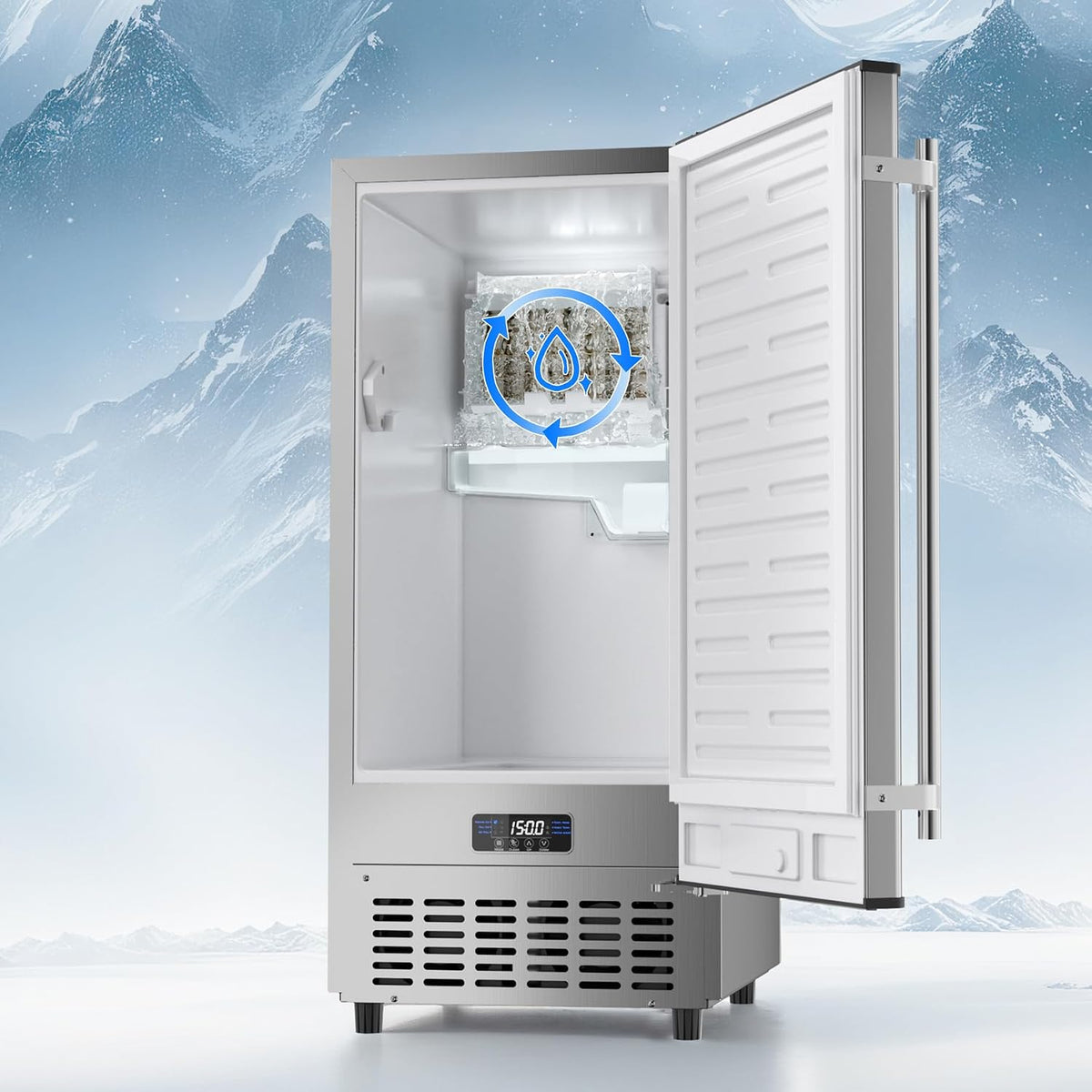 15" Under Counter Ice Maker Machine 130 Lbs/Day with 30 Lbs Ice Storage, Self Cleaning, Thicknesses Adjustable