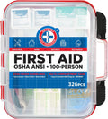 First Aid Kit Hard Red Case 326 Pieces Exceeds OSHA and ANSI Guidelines 100 People - Office, Home, Car, School