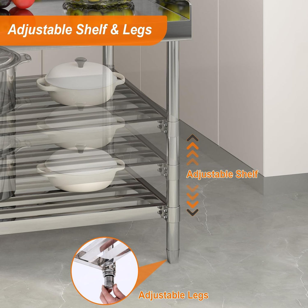 36x30 NSF Stainless Steel Prep Table - Commercial Backsplash
