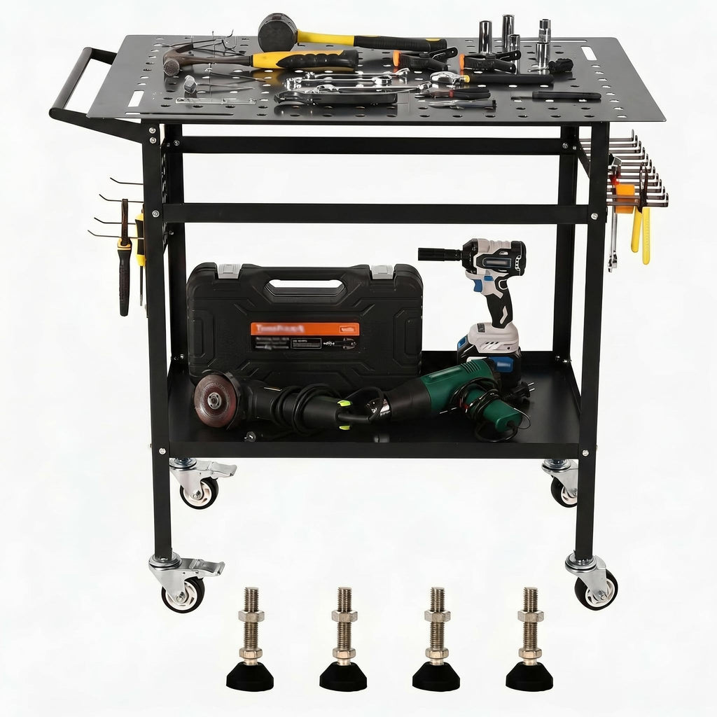 36x24in Welding Table 800LBS Mobile Workbench with 4 Wheels & Fixed Base