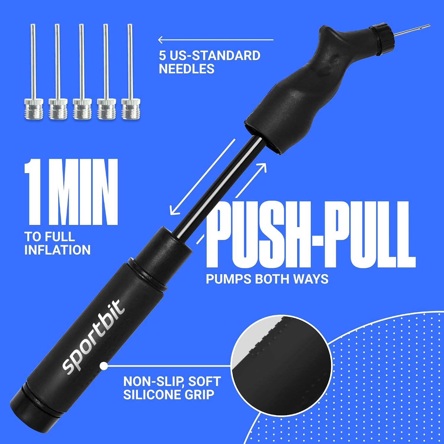 Ball Pump for Sports Balls - Push & Pull Inflating System - Hand Pump for Exercise Balls - Volleyball Pump