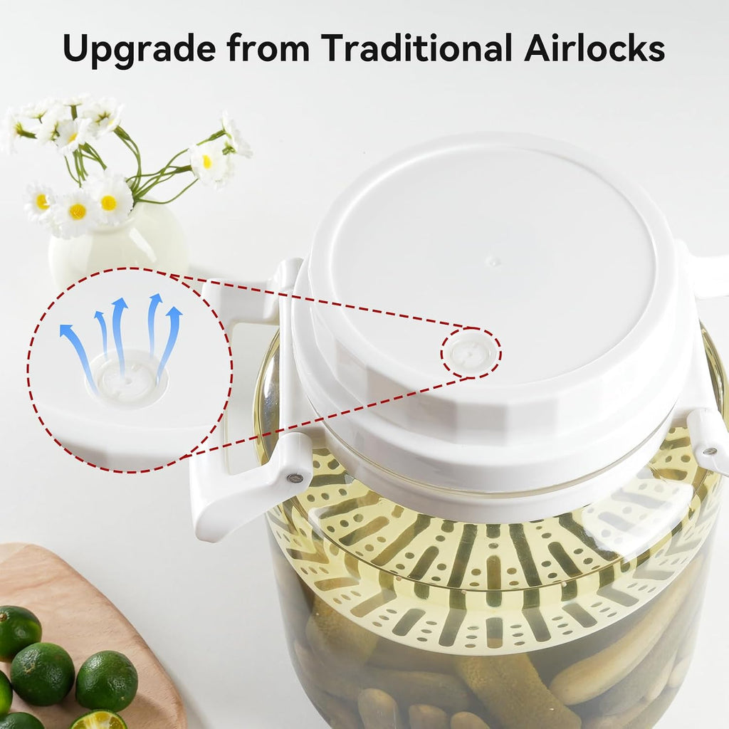 1.3 Gallon Plastic Fermentation Jars - Kimchi Fermenting Container with Auto Weight Press Plate & One Way Exhaust