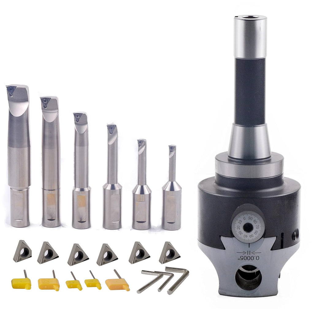 R8 Boring Head 2Inch and 1/2 Shank Boring Bar 6pcs Set (Inserts Included) 1/2" - 4"