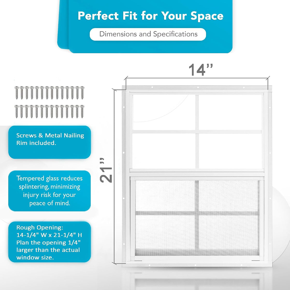 2 Pack Shed Window 14" x 21" - Ultra Thick White Aluminum Flush Mount with Tempered Glass and Screen - Shed Windows