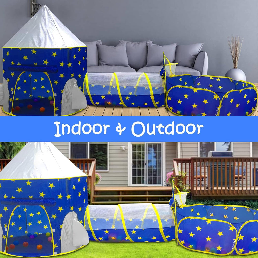 3pc Kids Play Tent for Boys with Ball Pit, Crawl Tunnel, Princess Tents for Toddlers, Baby Space World Playhouse
