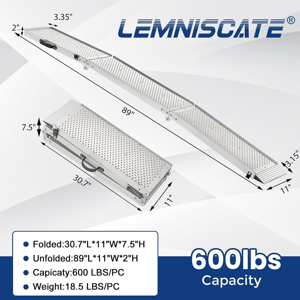 Aluminum Motorcycle Ramps & Loading Ramps for Pickup Trucks - Tri-Fold Lightweight Design for Dirt Bikes, Lawn