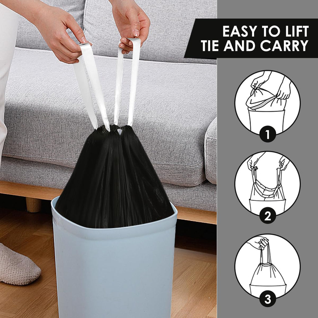 Medium 10 Gallon Black Drawstring Trash Bags, 1.6Mil, 120 Count
