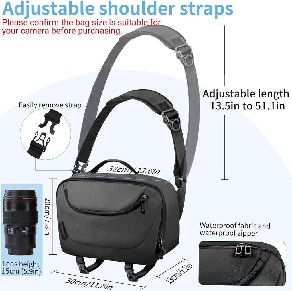 Camera Sling Bag,Waterproof Camera Case with Tripod Holder,Lightweight DSLR/SLR/Mirrorless Camera Bags Crossbody for