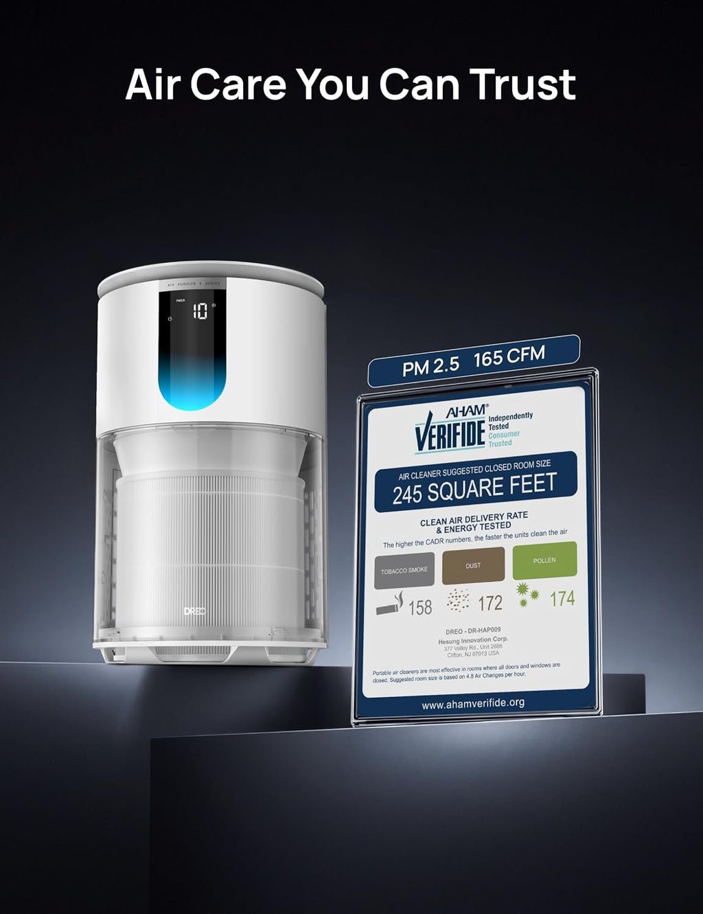 Air Purifier for Home, Up to 1176 ft², HEPA Air Cleaner for Large Rooms & Bedrooms, Pets, Smoke, Dust, Pollen &