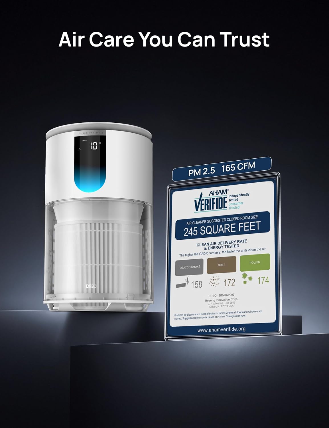 Air Purifier for Home, Up to 1176 ft², HEPA Air Cleaner for Large Rooms & Bedrooms, Pets, Smoke, Dust, Pollen &