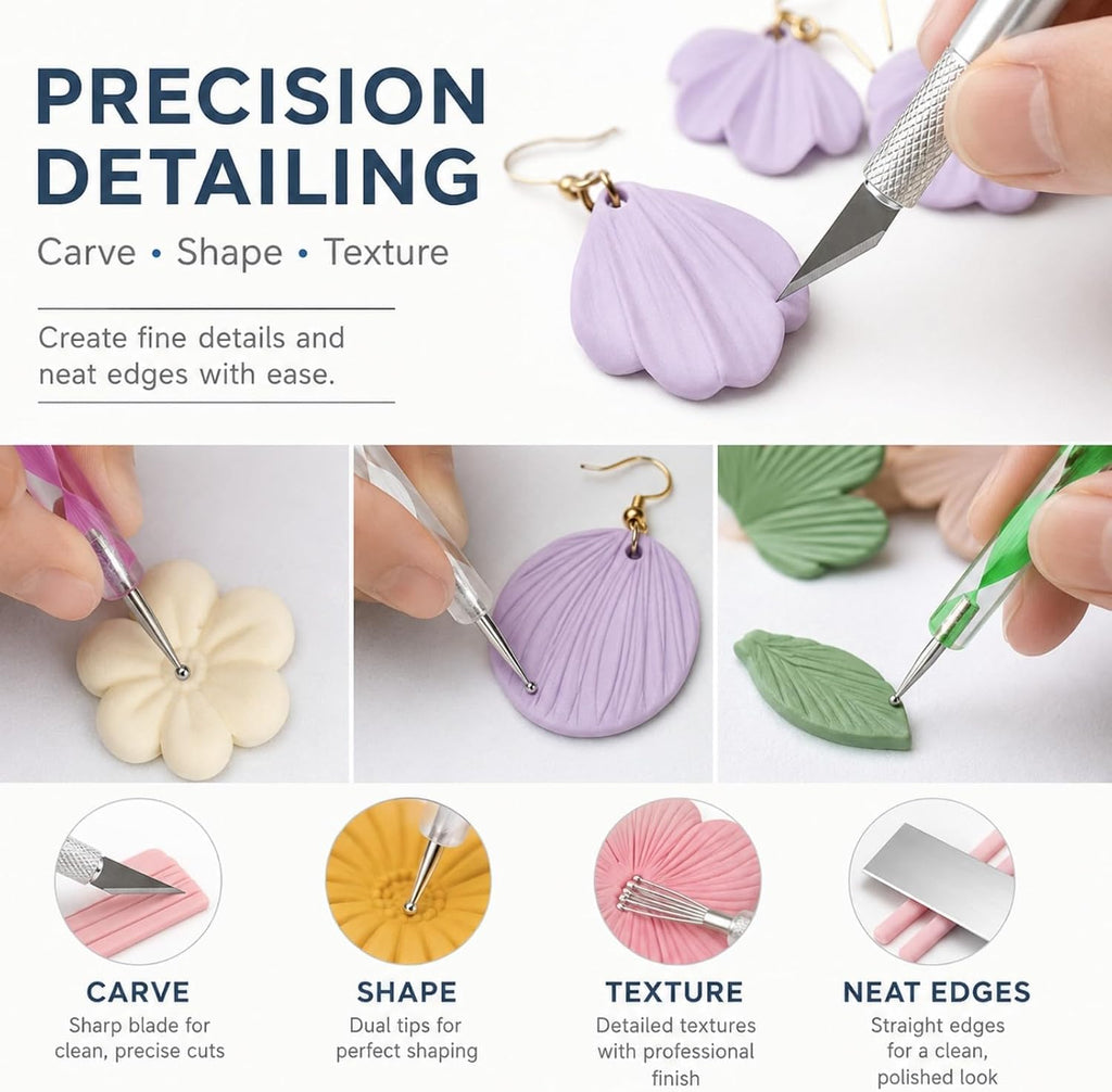 18 Pcs Polymer Clay Tools Kit, Rolling Pin with Thickness Rings | Air Dry Clay Jewelry Earring Making Set Sculpting