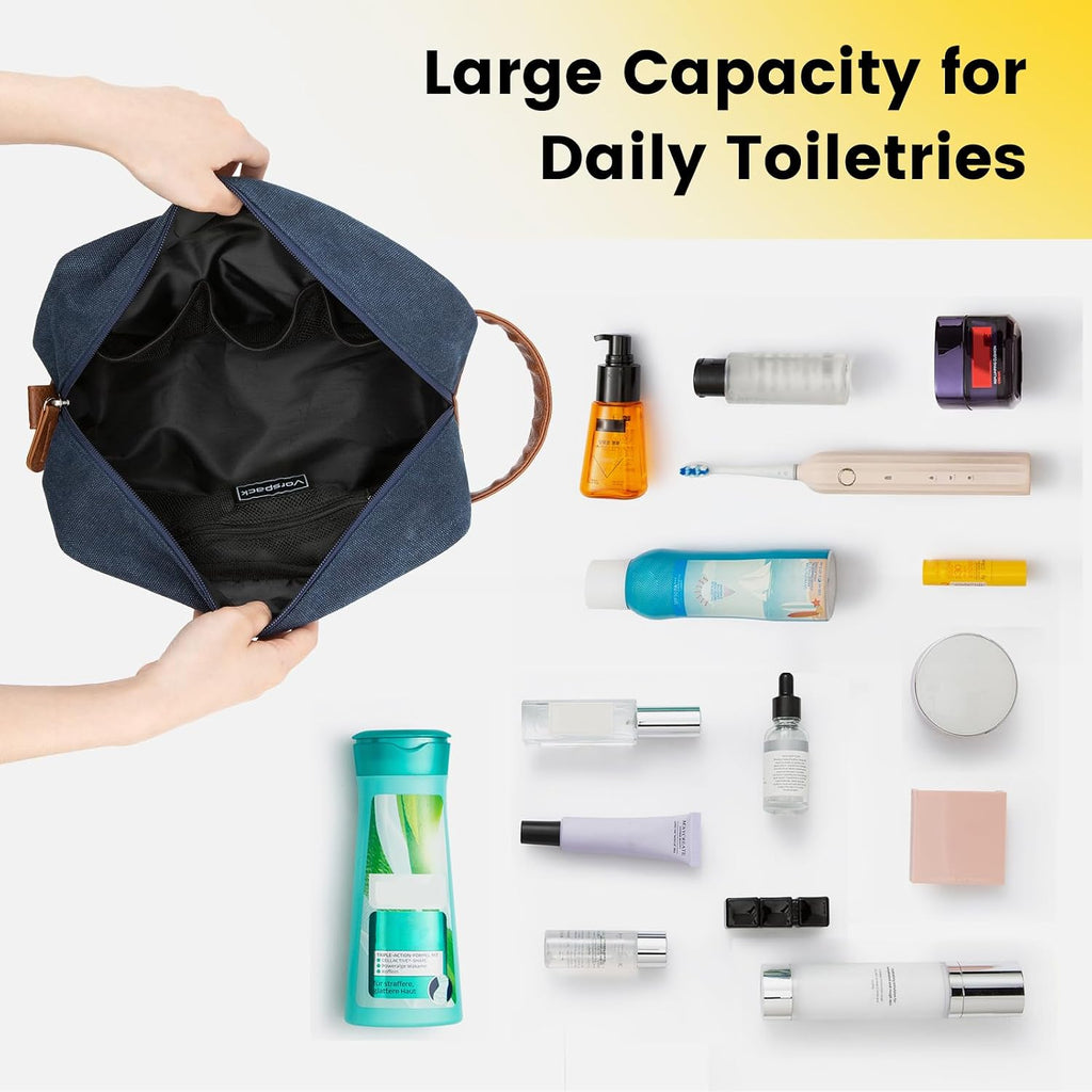 Toiletry Bag Hanging Dopp Kit for Men Water Resistant Canvas Shaving Bag with Large Capacity for Travel - Navy Blue