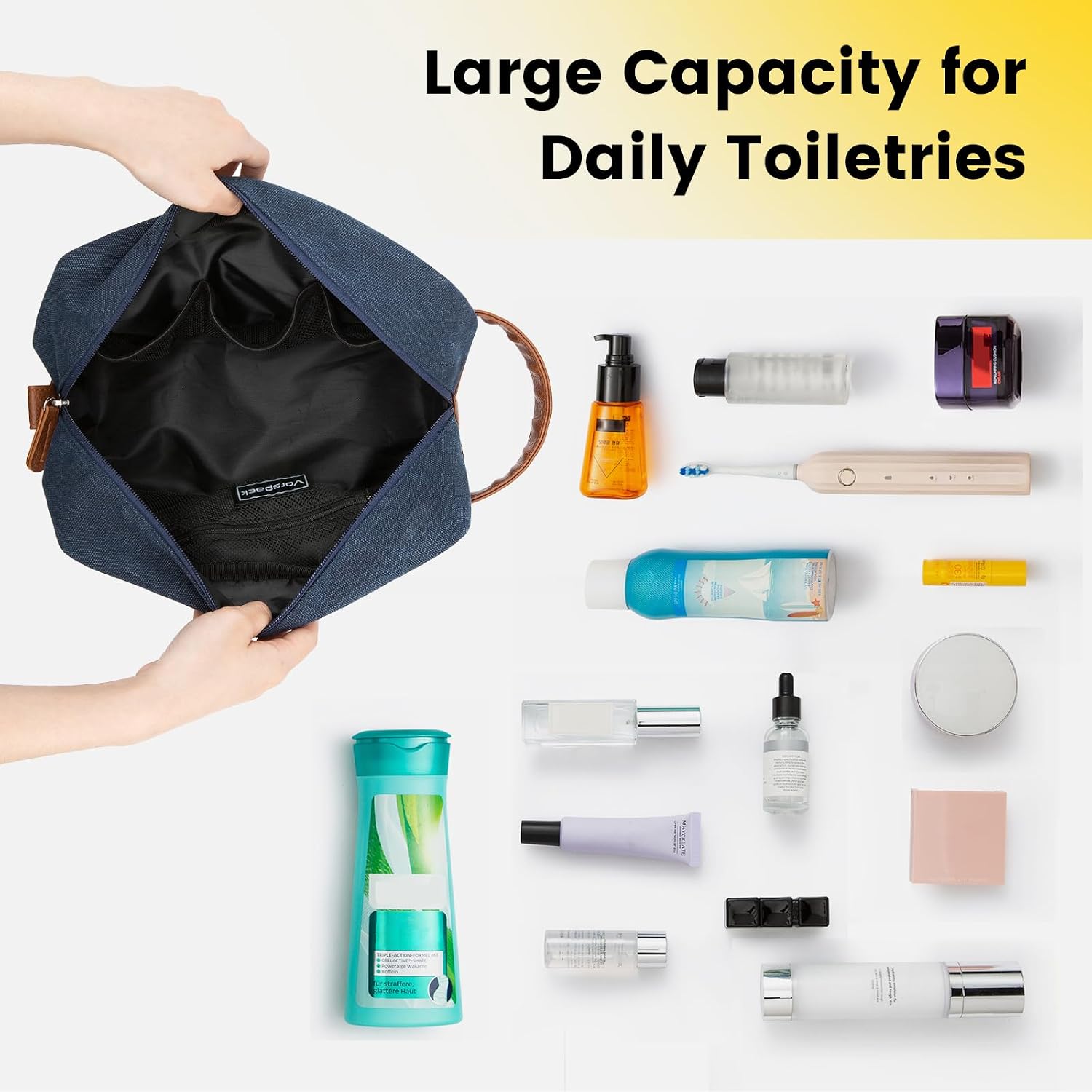 Toiletry Bag Hanging Dopp Kit for Men Water Resistant Canvas Shaving Bag with Large Capacity for Travel - Navy Blue