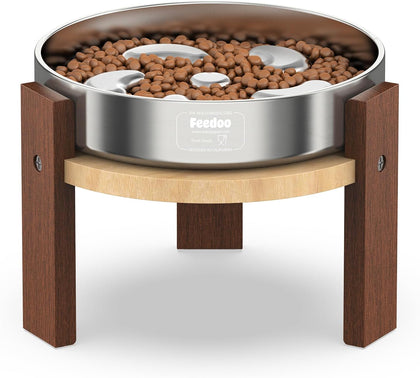Elevated Dog Bowl Stand, 6'' Height Raised Stand for Medium Dogs, Includes 2Cups Stainless Steel Slow Feeder Dog
