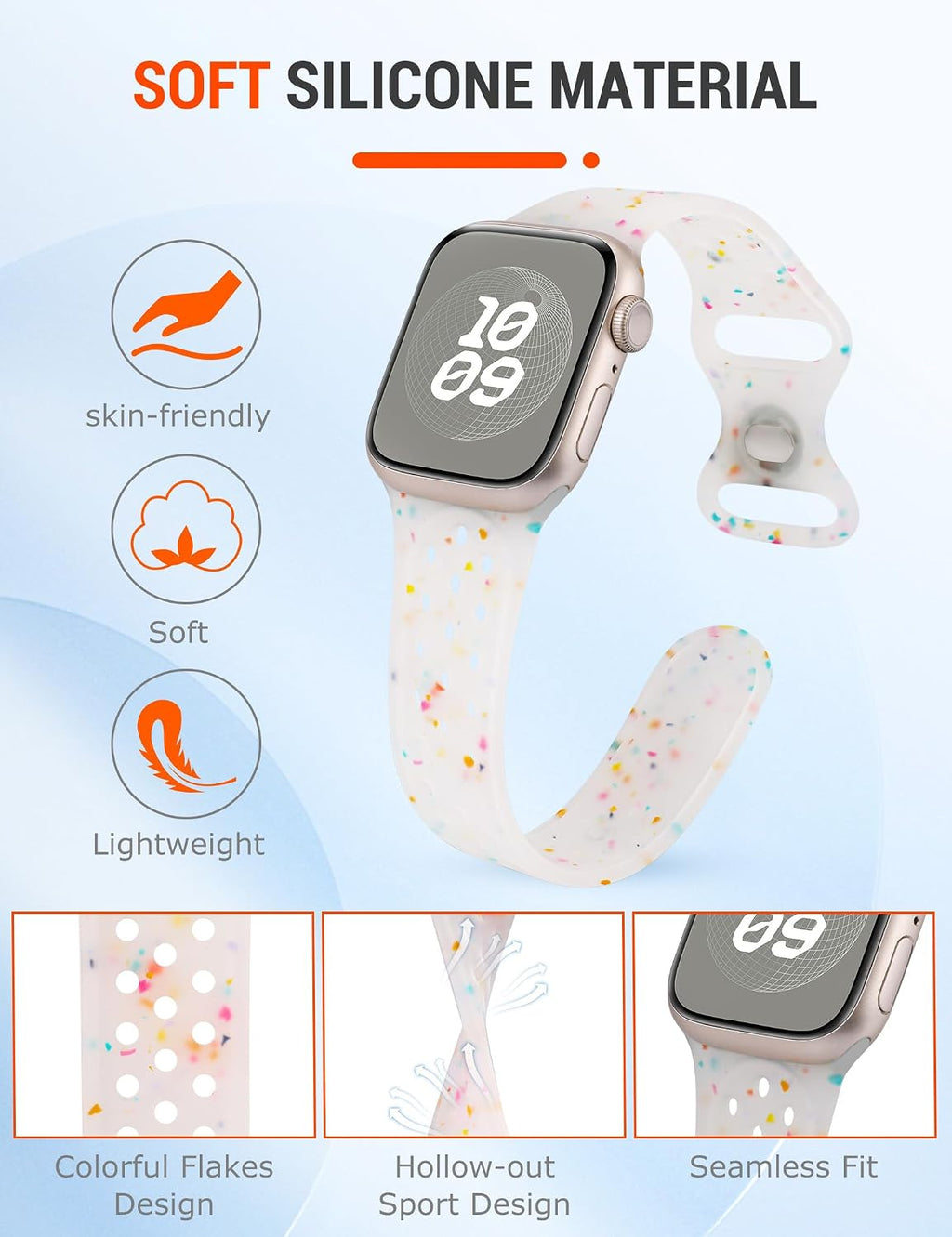 Sport Bands Compatible with Apple Watch Band 38/40/41/42/44/45/46/49mm for Women Men, Recycled Plastic Soft