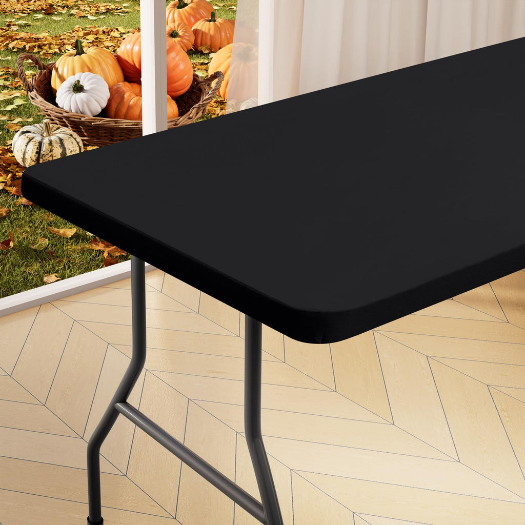Rectangle Table Cloth Cover 4 Foot Black Elastic Fitted Tablecloth
