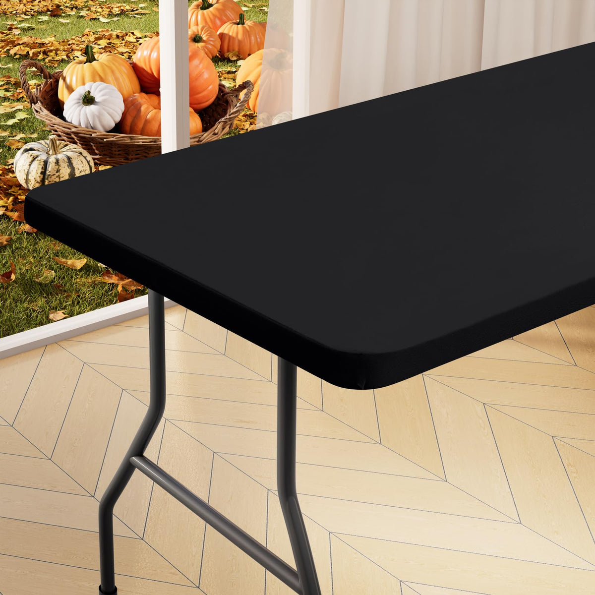 Rectangle Table Cloth Cover 4 Foot Black Elastic Fitted Tablecloth