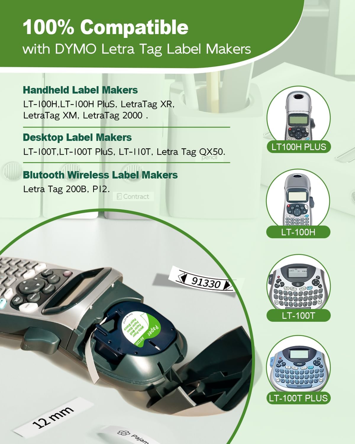 5X Replace for Dymo Label Maker Refills White Paper Letratag 12mm x4m 91330 | Compatible with DYMO Letratag Refills