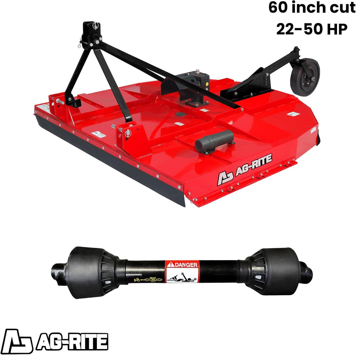 60 Inch Brush Hog Tractor Rotary Cutter with PTO, Fits 22-50 HP | Cat 1 & 2, Heavy Duty 3 Point PTO Rotary Mower, 6