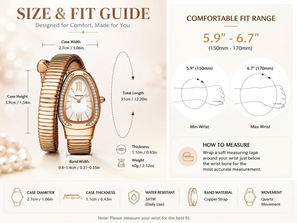 Snake Bracelet Watches for Women, Elegant Wrap Around Bangle Wristwatch, Fashion Jewelry Style Quartz Watch, Snake