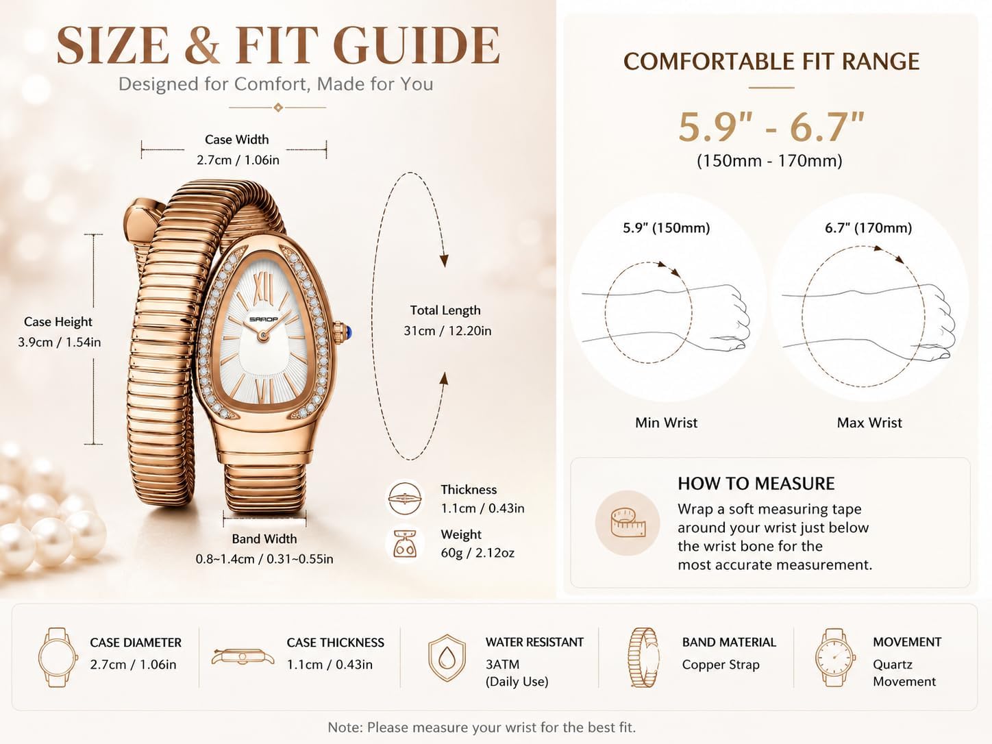 Snake Bracelet Watches for Women, Elegant Wrap Around Bangle Wristwatch, Fashion Jewelry Style Quartz Watch, Snake