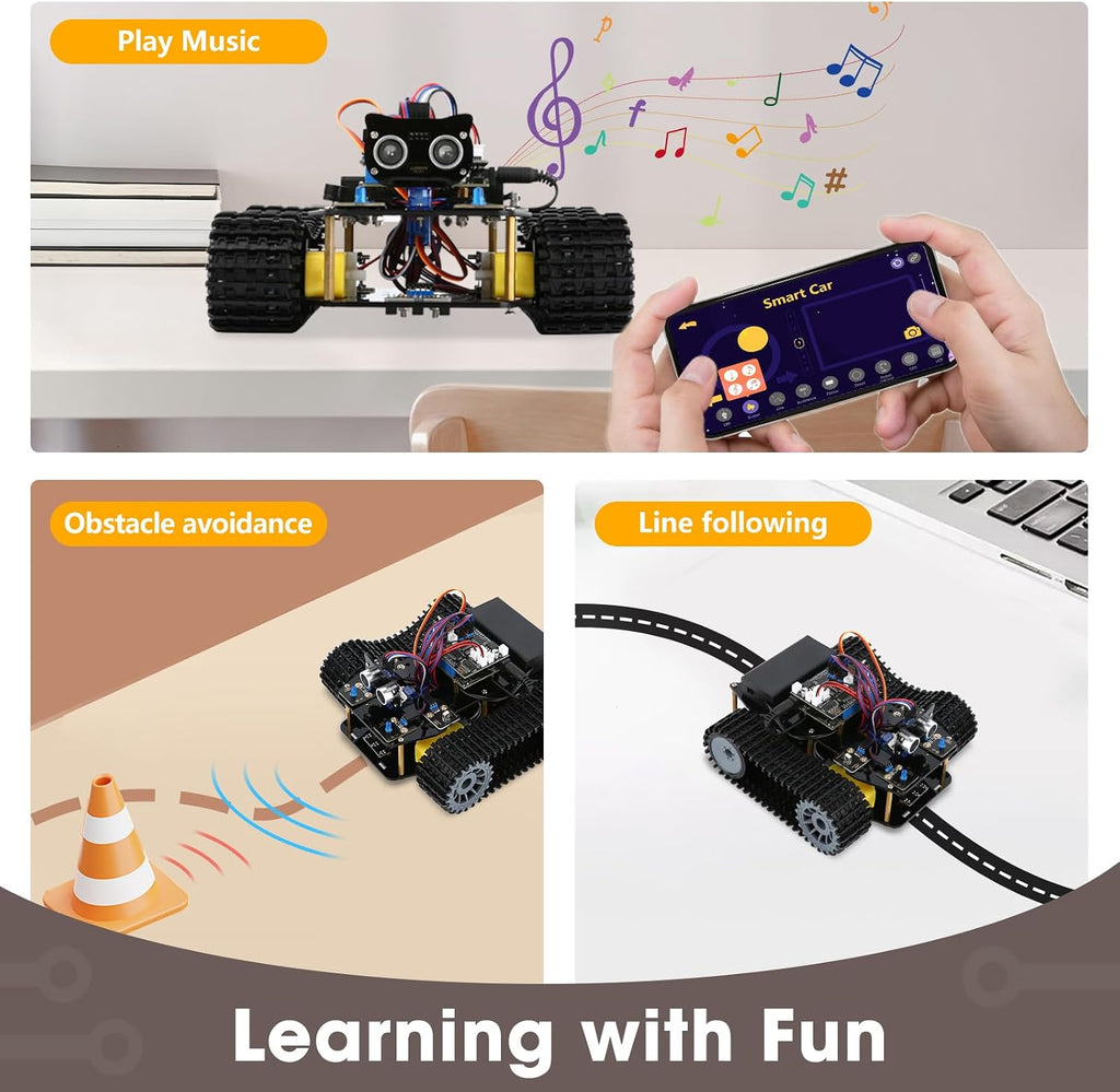 Robotics Kit for Kids Ages 8–12, Smart Robot Tank Car Compatible with Arduino & Scratch & Python, STEM Toys for Boys