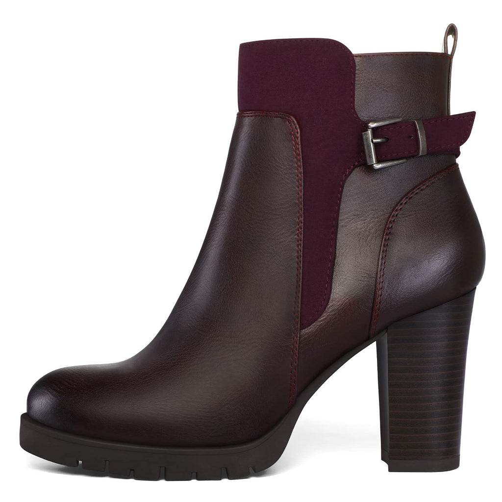 Women's Ankle Boots Side Zip Chunky Stacked Heel Booties with Wide