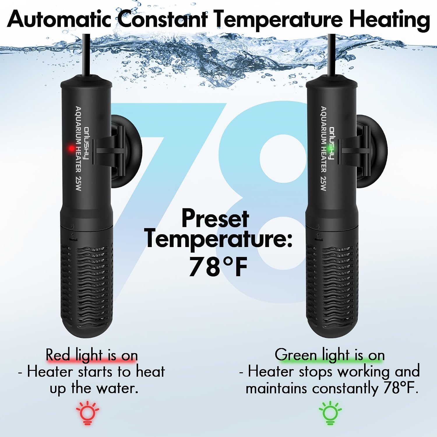 25W Small Submersible Aquarium Heater, Constant Temperature Betta Fish Tank Heater of 78℉for 1-6 Gallons Freshwater &