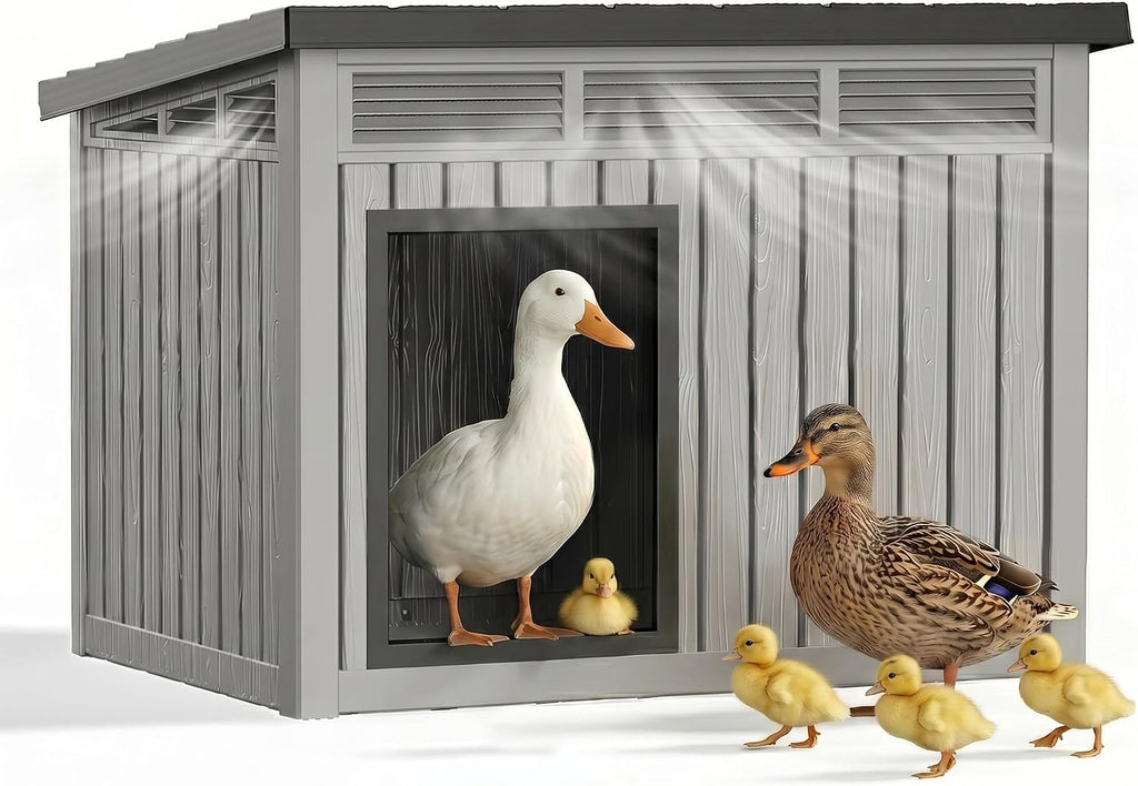 Chicken Coop with Hydraulic Air Rod, Resin Duck Coop with Elevated Floor and Air Vents, Duck House, Backyard Poultry