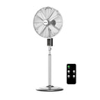 16" Vintage Digital Metal Stand Fan with Remote, Chrome Silver