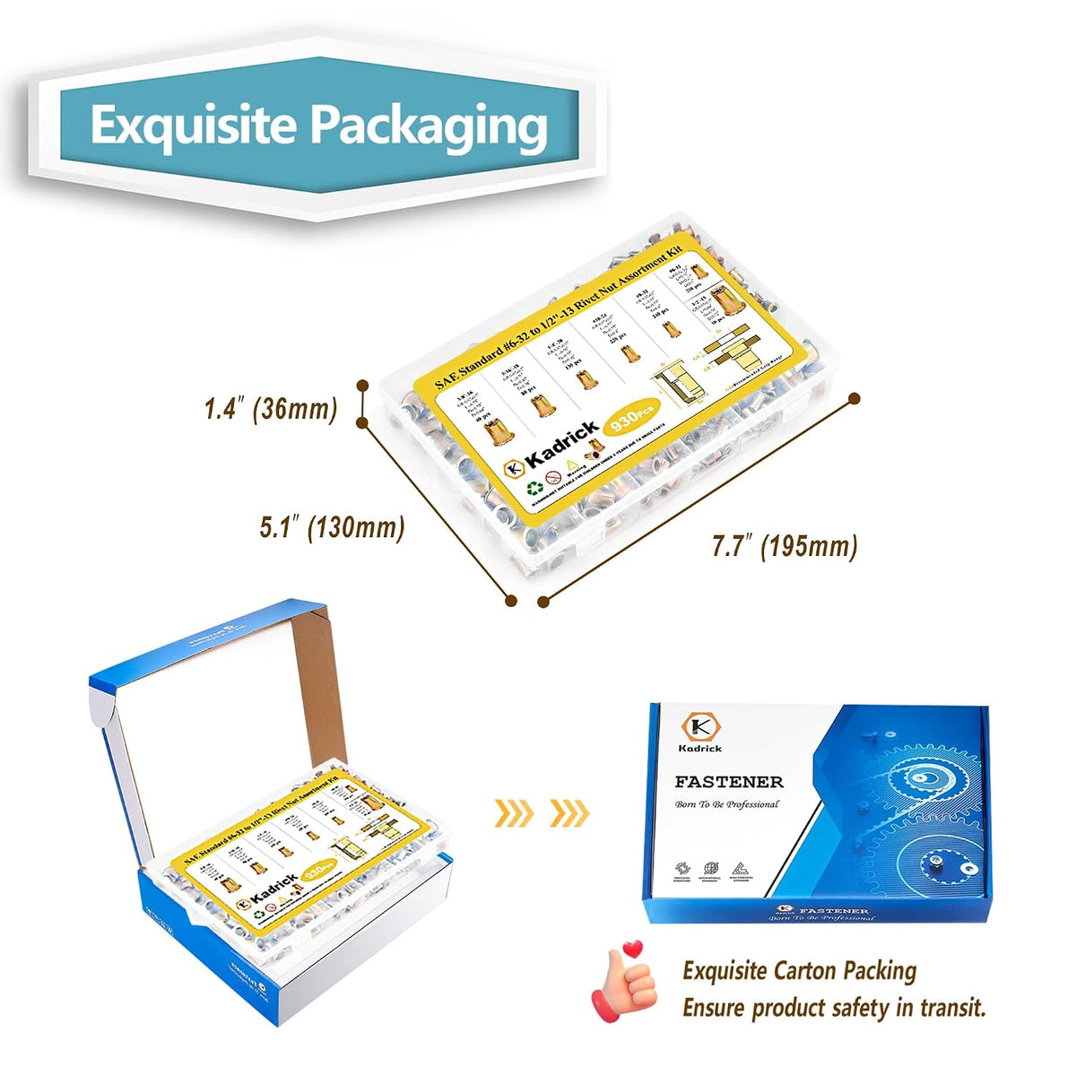 KADRICK 930PCS SAE Rivet Nut Kit,Size from #6-32 to 1/2''-13