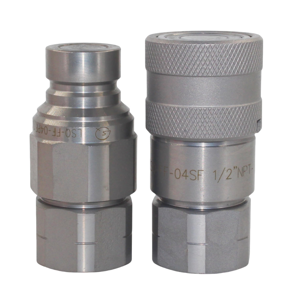 2 Sets LSQ-FF-04 1/2'' NPT ISO16028 Flat Face Hydraulic Quick Connect Coupling BobCat Skid Steer Loader Quick Disconnect Coupler with Dust Caps ISO12.5