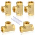 5PCS 1/4" NPT Female Brass Tee Fitting with Teflon Tape, 3-Way Pipe Fitting